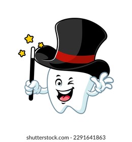 vector cartoon, character, and mascot of a tooth wearing magician costume.