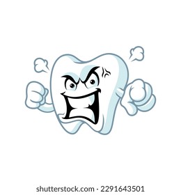 vector cartoon, character, and mascot of a tooth with angry expression face.