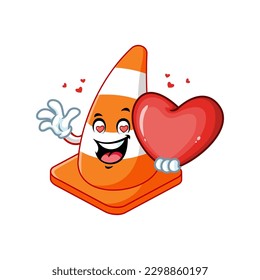 vector cartoon, character, and mascot of a traffic cone holding heart in love.