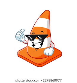 vector cartoon, character, and mascot of a traffic cone with thug life style.