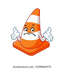 vector cartoon, character, and mascot of a traffic cone with i do not know expression face.