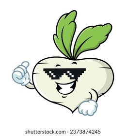 vector cartoon, character, and mascot of a turnip thug life.