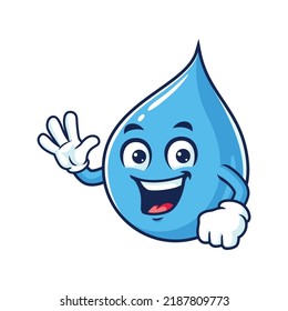 vector cartoon, character, and mascot of a water drop with wave hand.