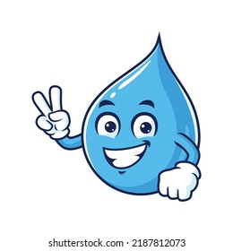 vector cartoon, character, and mascot of a water drop with two finger.