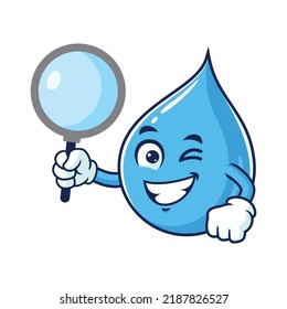 vector cartoon, character, and mascot of a water drop holding loupe.