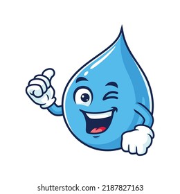 vector cartoon, character, and mascot of a water drop with thumbs up hand.