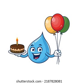 vector cartoon, character, and mascot of a water drop birthday party.