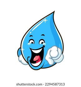 caricatura vectorial, personaje y mascota de una gota de agua con cara de expresión de risa.