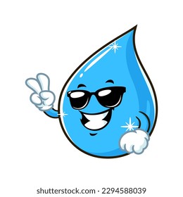 vector cartoon, character, and mascot of a water drop wearing black eyeglasses.