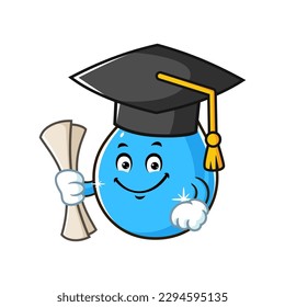 vector cartoon, character, and mascot of a water drop wearing graduation hat.