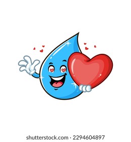 vector cartoon, character, and mascot of a water drop holding heart in love.