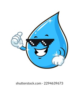 vector cartoon, character, and mascot of a water drop with thug life style.