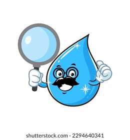 vector cartoon, character, and mascot of a water drop holding loupe.