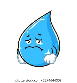 Vektorgrafik, Charakter und Maskottchen eines Wassertropfens mit trauriger Ausdruckskraft.