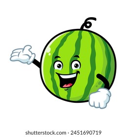 vector cartoon, character, and mascot of a watermelon with welcome pose.