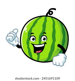 vector cartoon, character, and mascot of a watermelon with thumbs up hand.