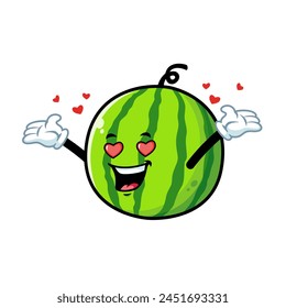 vector cartoon, character, and mascot of a watermelon in love.