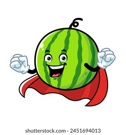 vector cartoon, character, and mascot of a watermelon superhero.
