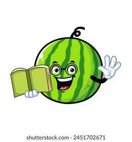 Caricatura de Vector, personaje y mascota de un libro de retención de sandía.