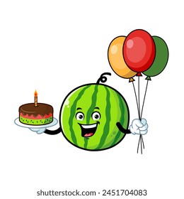 vector cartoon, character, and mascot of a watermelon birthday party.