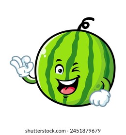 vector cartoon, character, and mascot of a watermelon with ok pose.
