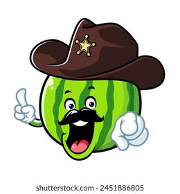 vector cartoon, character, and mascot of a watermelon wearing sheriff hat.