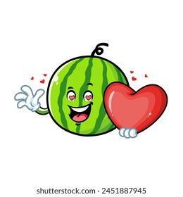 vector cartoon, character, and mascot of a watermelon holding heart in love.