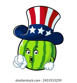 vector cartoon, character, and mascot of a watermelon with uncle sam pose.