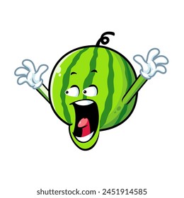 vector cartoon, character, and mascot of a watermelon with shocked expression face.