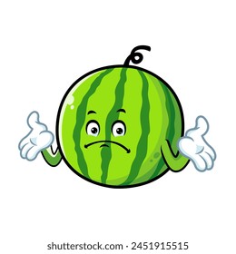 vector cartoon, character, and mascot of a watermelon with i do not know expression face.