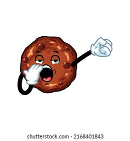 vector cartoon, character, and mascot of yawning chocolate chip cookies.
