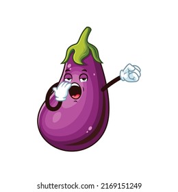 vector cartoon, character, and mascot of a yawning eggplant.