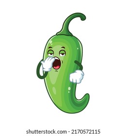 vector cartoon, character, and mascot of a yawning green chili.