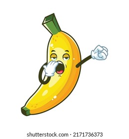 vector cartoon, character, and mascot of a yawning banana.