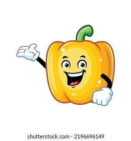 vector cartoon, character, and mascot of a yellow paprika welcome pose.