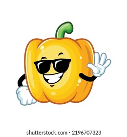 vector cartoon, character, and mascot of a yellow paprika wearing black eyeglasses.