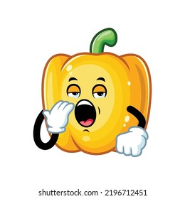 vector cartoon, character, and mascot of a yellow paprika with yawning face.
