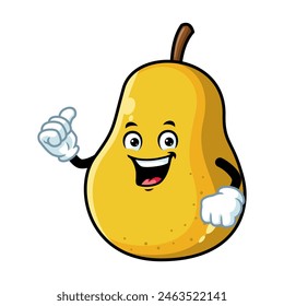 vector cartoon, character, and mascot of a yellow pear with thumbs up hand.