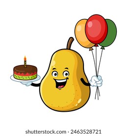 vector cartoon, character, and mascot of a yellow pear birthday party.