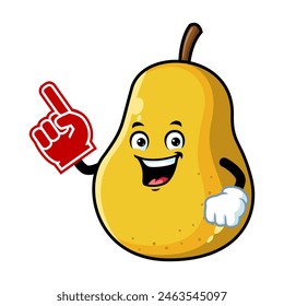vector cartoon, character, and mascot of a yellow pear wearing finger foam.