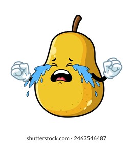 vector cartoon, character, and mascot of a yellow pear with cry expression face.