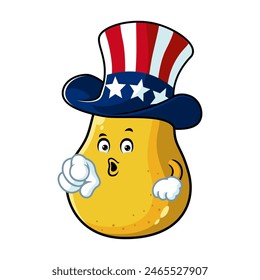 vector cartoon, character, and mascot of a yellow pear with i want you pose.