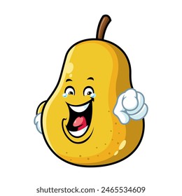 vector cartoon, character, and mascot of a yellow pear with laugh expression face.