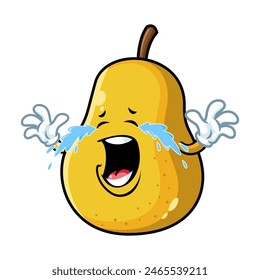 Caricatura de Vector, personaje y mascota de una pera amarilla con cara de expresión de llanto.