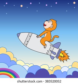 vector cartoon character monkey riding rocket