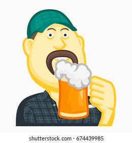 Vector cartoon character with mug of beer in hand