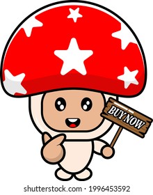 vector cartoon character mushroom mascot costume holding a purchase board