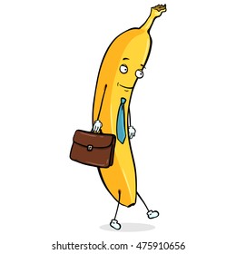 Vector Cartoon Character. Office Worker Banana with Briefcase.