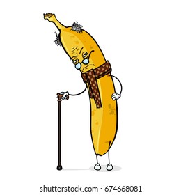 Vector Cartoon Character - Old Grouchy Overripe Banana