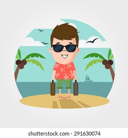 Vector Cartoon Character on Vacation 